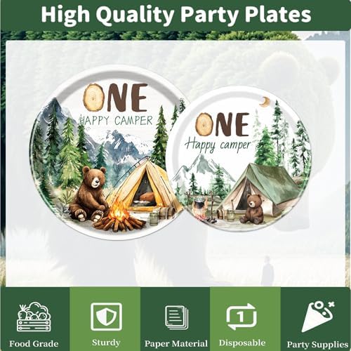 Happy One Camper Birthday Decorations Supplies, 96PCS Camping 1st Party Plates and Napkins Set, Disposable Adventure Tableware(Serve 24 Guests) - Image 4