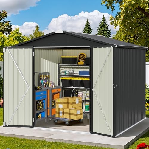 Patiowell 8x8 FT Storage Shed, Outdoor Metal Sheds, Black by Patiowell