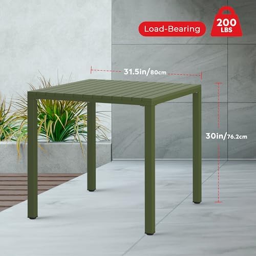 Costaelm Outdoor Dining Table for 4, Square Metal Patio Table, 4-Person Weather Resistant Steel Slat Table for Lawn Garden Backyard, Olive Green - Image 2