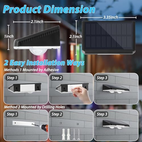 Brightever Solar Fence Lights Outdoor Black 8-Pack, Color Changing - Image 2
