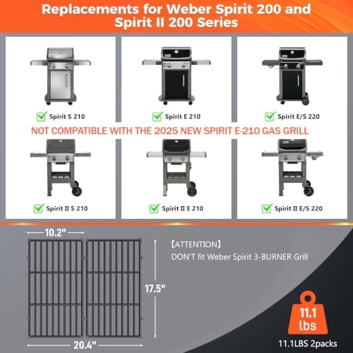 QuliMetal Grill Grates for Weber Spirit 200 Series Front-Control Grills - Image 2