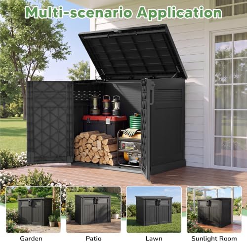 Large Outdoor Storage Box 51 Cu Ft with Pneumatic Hydraulic Lid,Horizontal Outdoor Storage Shed - Easy to Assemble, Waterproof Outdoor Storage Cabinet for Garden - Image 6