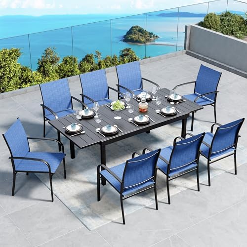 SUNSHINE VALLEY 9pc Patio Dining Set, Extendable Metal Table & 8 Chairs by SUNSHINEVALLEY