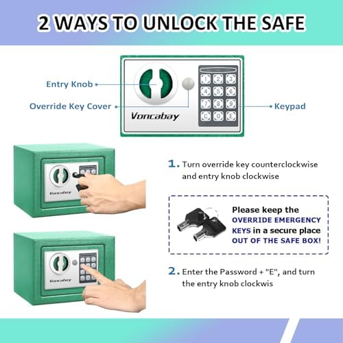 Voncabay Money Safe Box for Home with Digital Keypad, 0.23 Cu. Ft., Green - Image 6