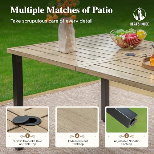 HERA'S HOUSE 7pc Patio Dining Set, Outdoor Wood-Like Metal Table & 6 Chairs - Image 4