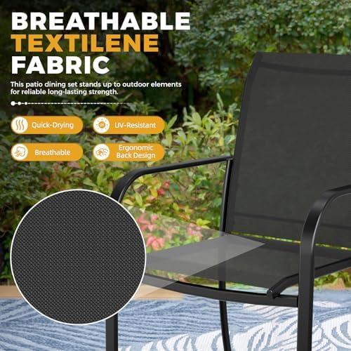 Incbruce 6 Pieces Patio Dining Set with Sky Blue Umbrella, Outdoor Dining Set of 4 Textilene Chairs and Square Table with Umbrella Hole for Backyard, Garden, and Poolside (Black) - Image 5