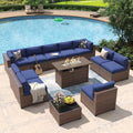 Aoxun 12 Piece Patio Furniture Set with 44" Fire Pit Table Wicker Rattan by Aoxun