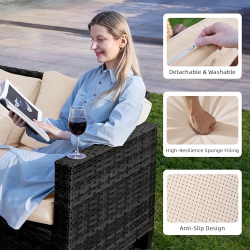 UDPATIO Patio Furniture Set, 6 Pieces Outdoor Furniture Sets with Rocking Swivel Chairs, Wicker Rattan Outdoor Conversation Set with Storage Table and Waterproof Covers for Backyard, Deck, Porch, Khak - Image 5