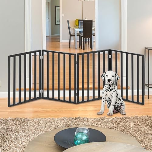 Pet Gate - 4-Panel Indoor Foldable Dog Fence for Stairs, Hallways, or Doorways - 72x24-Inch Wood Freestanding Dog Gates by PETMAKER (Black) - Image 2