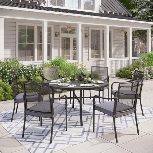 MIXPATIO 7pc Patio Dining Set, 54" Round Metal Table, 6 Chairs, Black by MIXPATIO