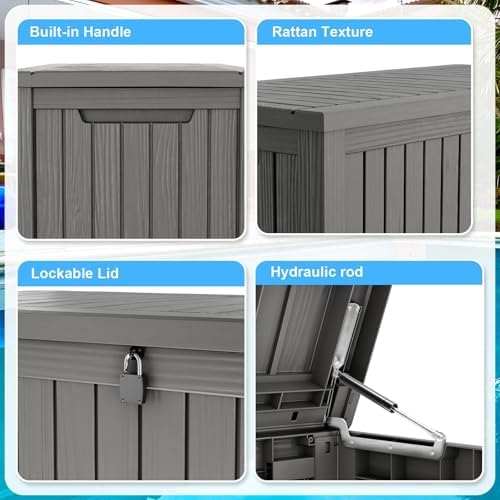 Outdoor Storage Box, 200 Gallon Waterproof Deck Box, Premium Hydraulic Cushion Storage Chest, High-Load Lockable Two-Seater Patio Storage Bench, Large Country Estate, Grey - Image 6