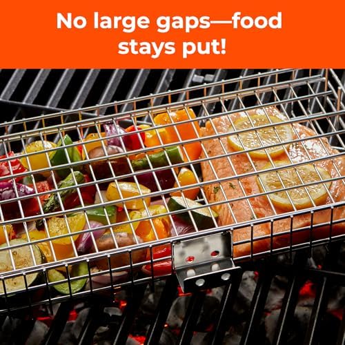 Adjustable Grill Basket with Removable Handle – 4 Height Levels for Vegetables, Meat, Fish & More – Locking Lid - Basting Brush, Scrub Sponge & Storage Bag for Outdoor Cooking - Image 6