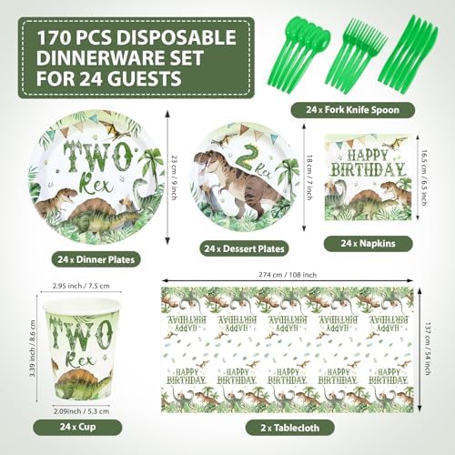 170Pcs Dinosaur 2nd Birthday Party Decorations for Boy, Serve 24 - Image 2