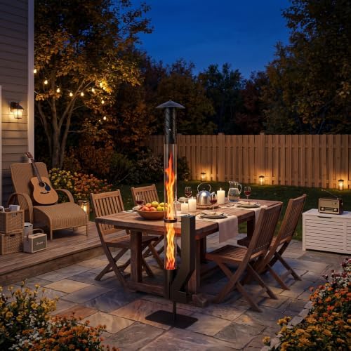 62 Inches Wood Pellet Patio Heater, Outdoor Fire Pit with Glass Tube - Image 3