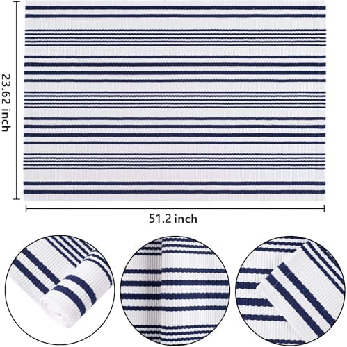 Blue and White Outdoor Rug 24"x51"Fall Woven Striped Front Porch Rug - Image 2
