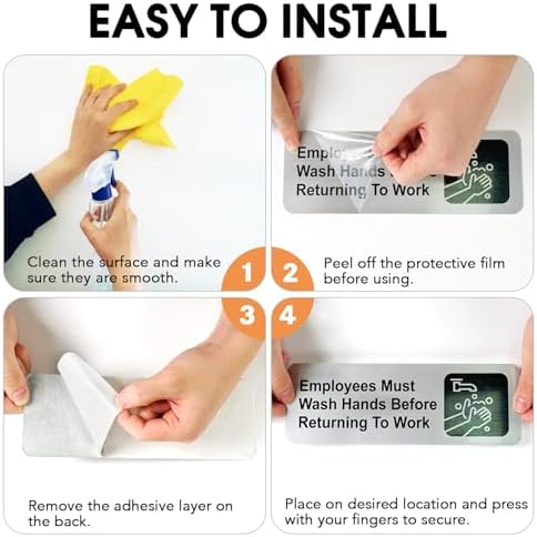 Faittoo Employees Must Wash Hands Before Returning to Work Sign, (4 Pack) Rust Free Brushed Aluminum Sign with Symbols, Self-adhesive, for Restaurant, Salons, Hotel, Rest Stops, Public Restrooms - Image 5