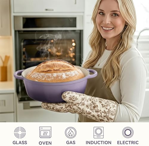 Oval Dutch Oven for Bread Baking, 4.5 Quart Non Stick Enameled Cast Iron Dutch Oven Pot with Lid, Oven Safe Oval Casserole with Lid up to 500°F for Baking, Braising, Stews, Roasting, Purple - Image 6