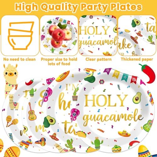 96 Pcs Mexican Fiesta Paper Plates and Napkins Taco Fiesta Party Supplies Mexican Themed De Mayo Dessert Tableware Set Dia De Los Muertos Colorful Themed Party Favors Baby Shower - Image 3