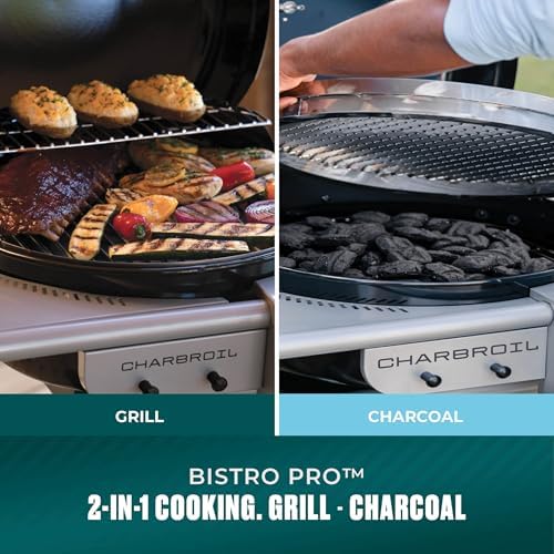 Charbroil Bistro Pro 2-in-1 Gas & Charcoal Grill with 240 Sq. In. Cooking Space, Compact Black Grill for Patio & Balcony - Image 3