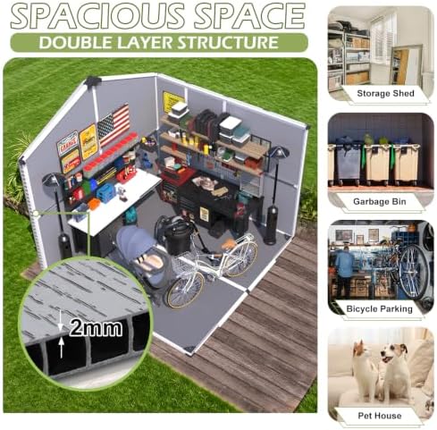 8 x 8 FT Plastic Outdoor Storage Shed with Floor, Resin Garden Shed - Image 3