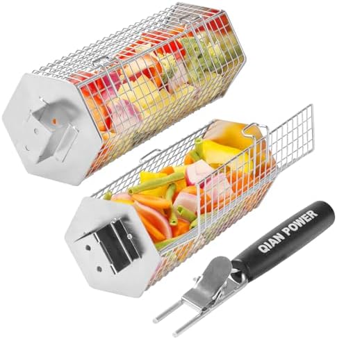 Rolling Grill Baskets 2 Pack, Nesting Stainless Steel BBQ Grill Basket by Unknown