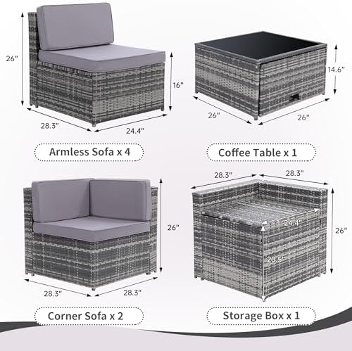 KROFEM 8 Piece Patio Furniture Set, Outdoor Modular Conversation Set - Image 6