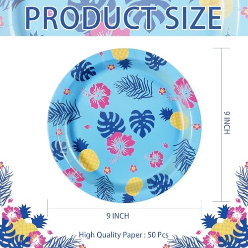 50Pcs Hawaiian Paper Plates 9 Inch for Summer Beach Pool - Image 3