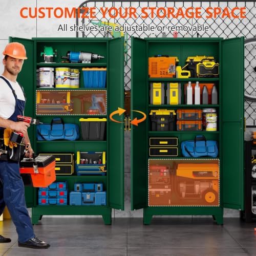 GAIOUS 75'' Tall Metal Garage Storage Cabinet,File Cabinet with Door and Adjustable Shelves, Outdoor Steel Tool Cabinet for Home,Office,Warehouse,Garage,Green - Image 4