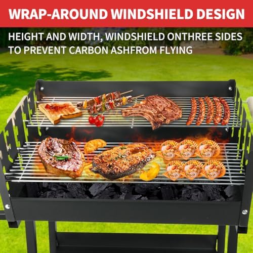 Portable Charcoal Grill, Skewer Charcoal Grill with wheels for Outdoor Cooking Camping Garden - Image 5