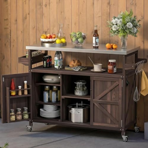 50.25" W Grill Cart with Stainless Steel Tabletop, D Brown by MeetYourFavoriteProducts