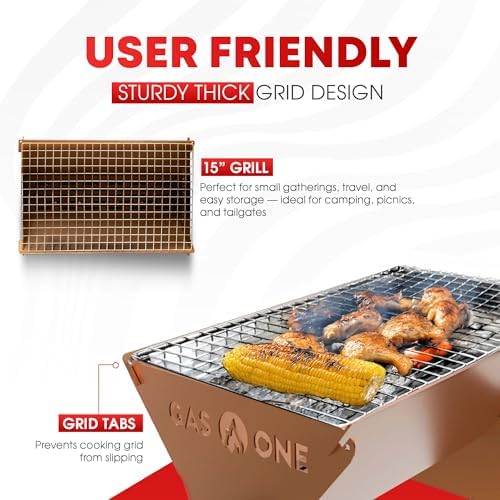 GasOne 15” Portable Charcoal Grill – Foldable BBQ Grill – Camping Grills for Backyard, Bonfire, Patio – Heavy-Duty Portable Fire Pit – Camp Cooking Gear, Brown - Image 5