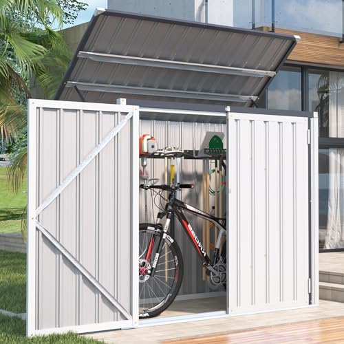 AECOJOY Outdoor Trash Can Storage Shed, 46 Cu.Ft Metal Garbage Bin Enclosure with Lift-Up Lid & Gas Strut, Waterproof Outdoor Garbage Can Organizer, Bike Shed Backyard Patio Garden, White - Image 6
