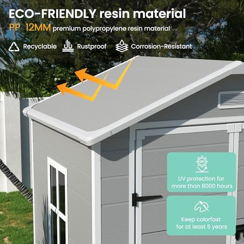 UDPATIO Outdoor Resin Storage Shed 6x4 FT Weatherproof with Floor, Grey - Image 3