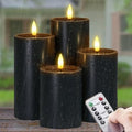 Yeelida Outdoor Halloween 4pcs Flameless Waterproof Candles with Handy Remote Control, Cycle Timer Battery Operated Candle Grease LED Flickering Pillar Plastic Long Lasting (Black, 3" x4" 5" 6" 7") by Yeelida