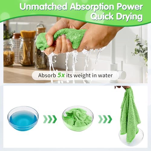 FIXSMITH Sage Green Microfiber Cleaning Cloth -Pack of 8, Highly Absorbent Cleaning Rags, 16"X12" All Purpose Cleaning Towels for Housekeeping, Kitchen, Car, Lint Free and Reusable Microfiber Towels - Image 6
