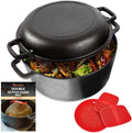Uno Casa 2-in-1 Cast Iron Dutch Oven Large - 5 Quart Dutch Oven Pot with Lid, Pre-Seasoned Cooking Dish for Bread Baking and Stews - Heavy Duty Cast Iron Pot with Detachable Frying Pan Lid for Versatile Cooking by UnoCasa