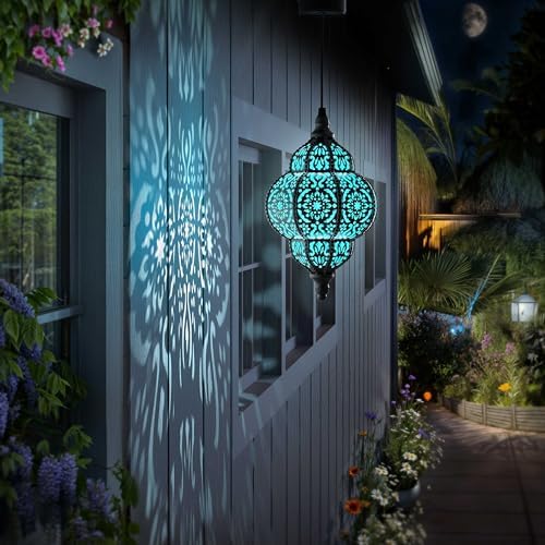 Hapjoy Hanging Solar Lights Outdoor Garden Decor Solar Lantern Waterproof Plastic Moroccan Outdoor Decorations for Patio Pathway Yard Backyard Garden Decorative (2, Black) - Image 7