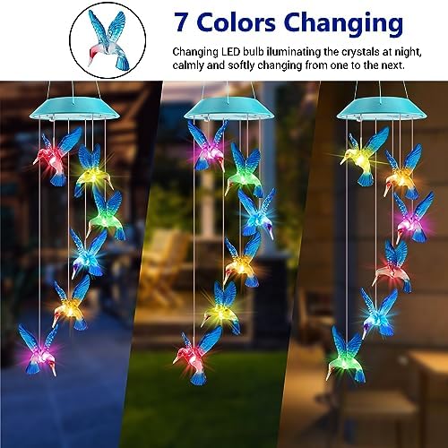 Solar Wind Chimes Outdoor, Color Changing Hummingbird Gift for Mom Grandma - Image 3