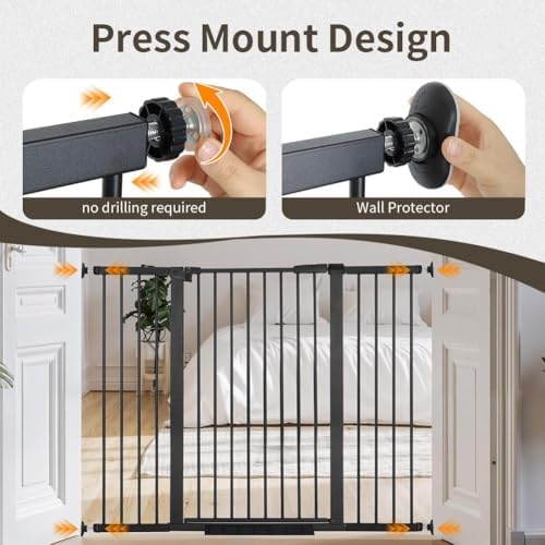 54.7"-60.2" Extra Wide Baby Gate for Doorways Hallways, 30 in Tall Dog Gates with Door No Drill, Auto Close Child Safety Gate for Pet Kid Doggie Cat Proof, Large Long Dog Barrier Indoor House, Black - Image 3