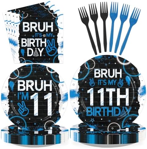 96 Pcs Bruh 11th Birthday Party Supplies for Boys, Serves 24 by Greencian