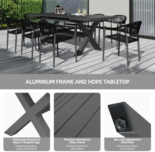 6-8 Seats Extendable Patio Table, Aluminum Dining with Umbrella Hole - Image 5
