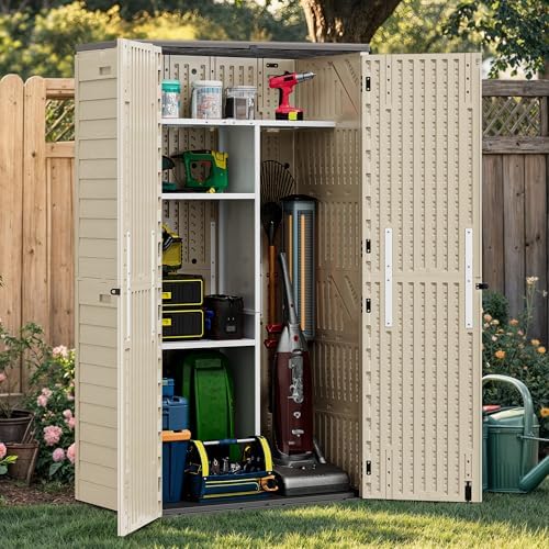 YITAHOME 60 Cuft Metal Storage Shed Shelf, Space-Saving Waterproof Shelf for Vertical Storage Sheds,Waterproof for Garden, Patio, Garage, Easy Assembly,45.6" L X 13.2" W X 69" H, White - Image 2