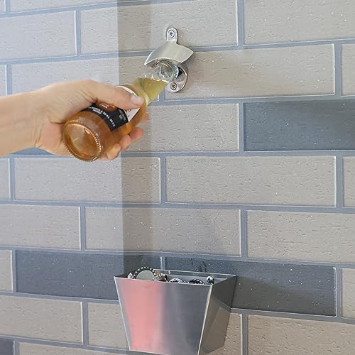 Stainless Bottle Opener Wall Mounted Cap Catcher with Drain Holes - Image 4