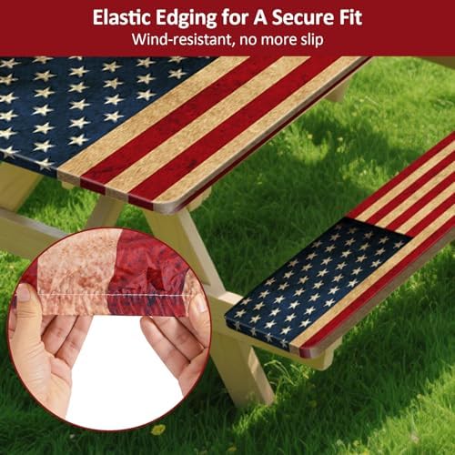 6ft 72 in Picnic Table and Bench Cover, 3 Pack, US Flag - Image 4