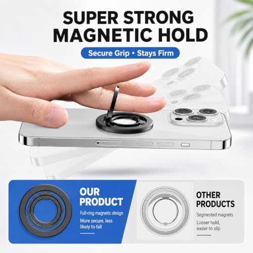 MagSafe Phone Grip, 360° Rotation Magnetic Cell Phone Grip Magnetic Ring Holder Kickstand Mag Safe Ring Stand Compatible with iPhone 17 16 15 14 13 12 Pro Max MagSafe Accessories Android - Image 3