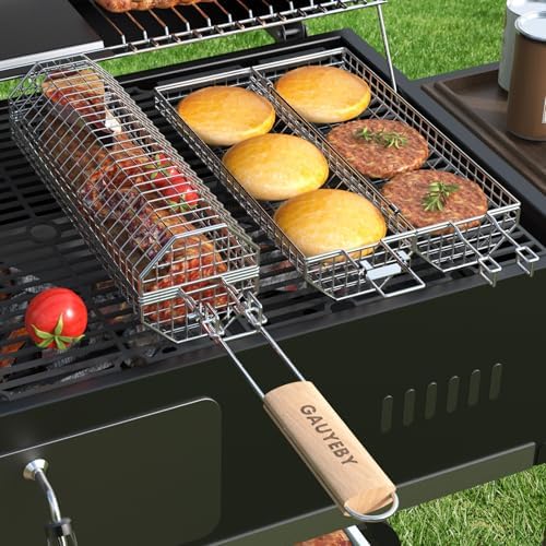 Rolling Grill Basket, Grilling Baskets for Outdoor Grill, REMOVABLE HANDLE, Anti-Scorch Stainless Steel BBQ Net Tube for Meat, Shrimp, Vegetables, BBQ Gifts for Dad, Husband (Octagon) by GAUYEBY