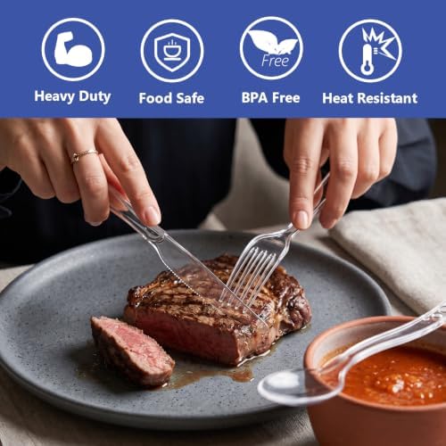 SACATR 100 Count Clear Plastic Silverware Heavy Duty -Forks, Spoons,Knives - Image 3