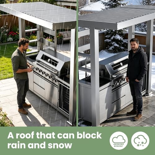 94" Stainless Steel Outdoor Kitchen Island with 6-Burner 85000 BTU,Heavy-Duty Natural Gas Grill with Rotisserie Oven,Galvanized Steel Roof,Granite Countertops,Refrigerator,Sink.(Natural Gas) - Image 6