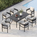 Grand patio Outdoor Dining Set, 7-Piece Patio Table and Chairs Set, Metal Woven Wicker Fixed Patio Chairs with Thickened Cushions & 1 Rectangular Woodgrain Dining Table with Umbrella Hole (Black) by GrandPatio