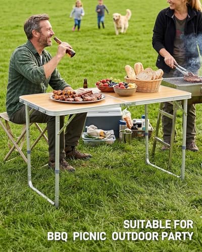 Outvita 4ft Portable Folding Camping Table Lightweight Suitcase Wood - Image 2